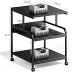 Warmiehomy Printer Stand, 24''×24''×29'' Large Printer Table for Home Office with Locking Casters, Sturdy 3-Tier Rolling Cart with Adjustable Shelf, Mini Fridge Stand, Home Office Essentials, Black - Image 2