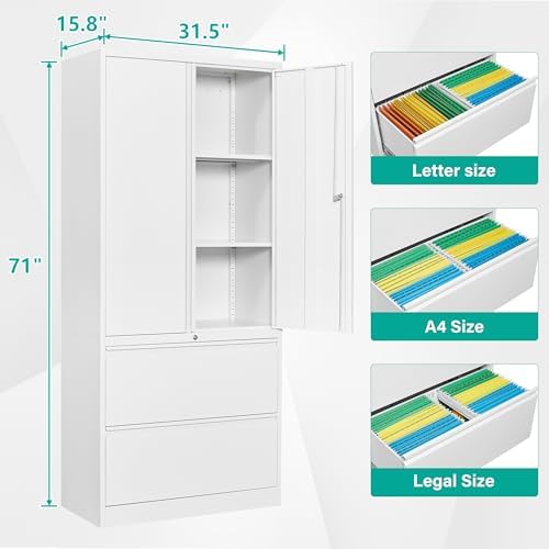 SISESOL Metal Storage Cabinet with Drawers,71" Tall Locking Steel Storage Cabinet with Doors and Shelves,White Metal File Cabinets for Home Office,Warehouse,Garage,School - Image 3