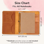 Travelers Leather Journal Cover A6 – Leather Notebook Case with 3 Elastic Bands, Card Slots, Pen Holder & Interior Pockets, Fits 4.1" x 5.8" Notebooks (Paper Not Included), Warm Brown - Image 2