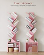 SUNMORY 6 Tier Tree Bookshelf, Tall Small Bookcase with Storage Cabinet - Image 4