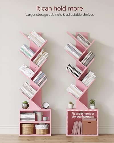 SUNMORY 6 Tier Tree Bookshelf, Tall Small Bookcase with Storage Cabinet - Image 4
