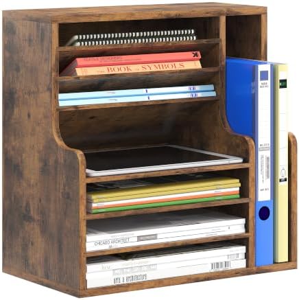 Wood Desktop File Holder Organizer Mail Sorter for File Folders, Mails, Envelopes or Magazines, 8 Compartments (Brown) by PAG-Mass