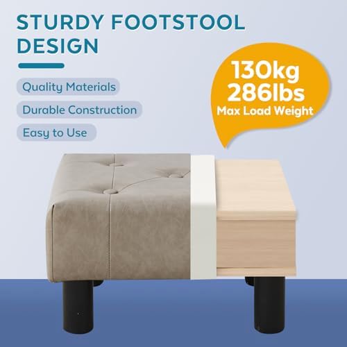 Small Foot Stool Ottoman, Faux Leather Footstool Ottoman Foot Rest for Couch, Rectangle Footstools and Ottomans Small for Living Room, Entryway and Bedroom (Gray) - Image 6
