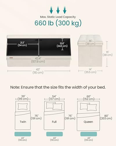 SONGMICS Foldable Storage Ottoman with Flipping Lid, 43.3 Inch Velvet Bench - Image 2