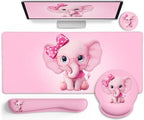 LIMKRIAN Elephant Mouse Pad Large Desk Mat Set, Kawaii Pink Desk Decor by LIMKRIAN