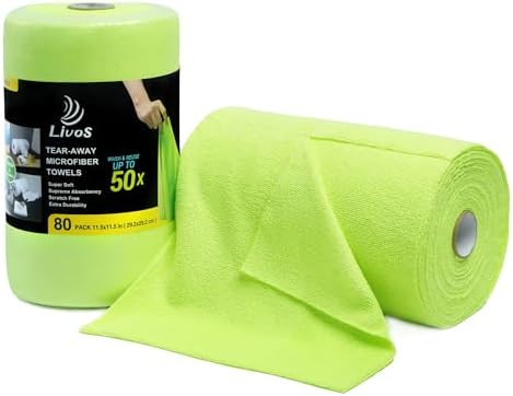 LIVOS Microfiber Cleaning Cloth Roll - 80 Pack, Reusable Paper Towels Green Tear Away, Microfiber Towels for Car, Super Absorbent Lint Free Cleaning Rags for House, Kitchen, Window-11.5"x11.5" by LIVOS