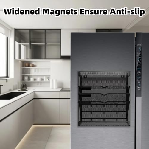 5 Tier Magnetic File Holder, No Drilling Wall File Organizer, Magazine Paper Mail Document Holder/Magnetic Hanging File Organizer for File Cabinets,Whiteboard refrigerator,Office,Classroom(Black) - Image 6