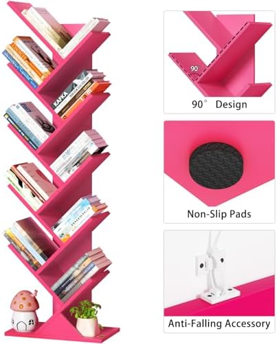 10 Tier Tree Book Shelf, Floor Standing Wood Bookshelf for Narrow Space - Image 6