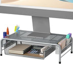 Simple Houseware Metal Desk Monitor Stand Riser w/ Organizer Drawer, Silver by SimpleHouseware