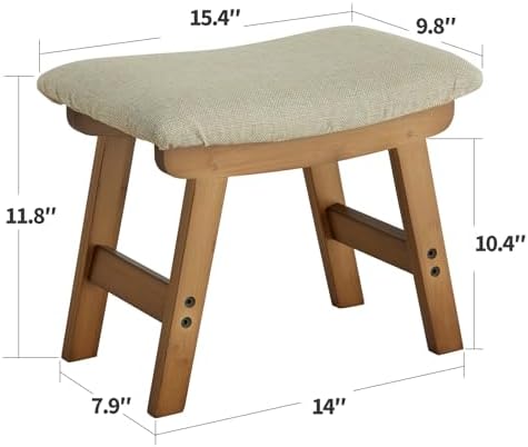 Foot Stool Ottoman Foot Rest Under Desk,Small Stool for Living Room, Bedroom and Kitchen (Brown Legs - Beige Stool Surface) - Image 2