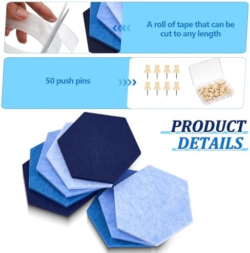 6.7 x 5.9 in 16 Pcs Hexagon Cork Board Tiles, Felt Pin Boards, Ocean - Image 4