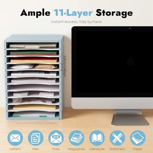 Mail Sorter Organizer, 11 Compartments Mailbox for Classroom, Desktop File Organizer with Adjustable Shelves, For Office Home Classroom, PVC, Blue - Image 4