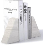 Marble Book Ends for Heavy Books, Decorative Bookends for Shelves, Durable and Heavy-Duty Bookends for Hardback Book & CDS, Off-White Unique Books Stopper & Holder, Set of 2 - Image 2