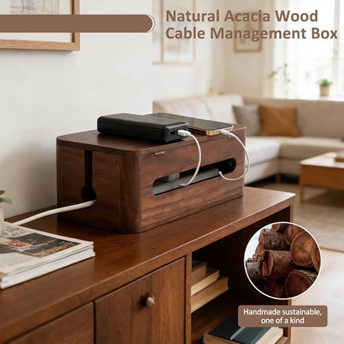 Large Acacia Wood Cable Management Box - Cord Hider&Organizer for TV Wires - Image 4