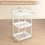 3 Tier Rolling Cart with Table Top, Metal Kitchen Storage Cart - Image 4