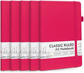feela 5 Pack Notebooks Journals Bulk, Hardcover Notebook Classic Ruled Lined Journals with Pen Holder for Women Girls School Business Supplies, with 5 Black Pens, 120 GSM, 5.1”x8.3”, A5, Berry by feela