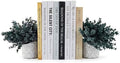 MyGift L-Shaped Decorative Bookends with Blue Artificial Eucalyptus in Modern Gray Geometric Concrete Pot – Pair for Shelf, Desk, or Nook Décor by MyGiftHome