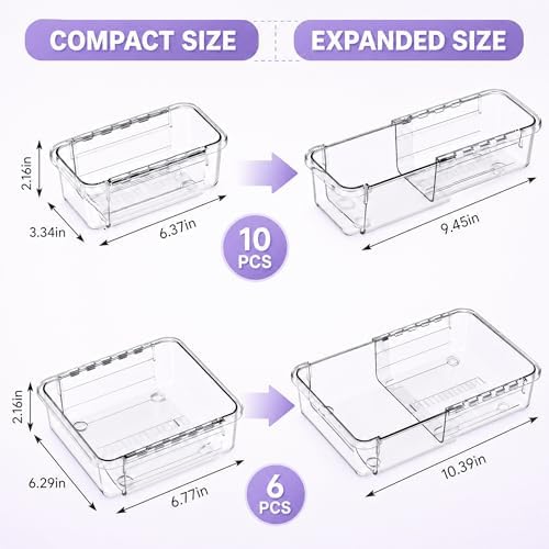 16 Pcs Extendable Clear Drawer Organizer|2-Size Expandable Drawer Dividers - Image 2
