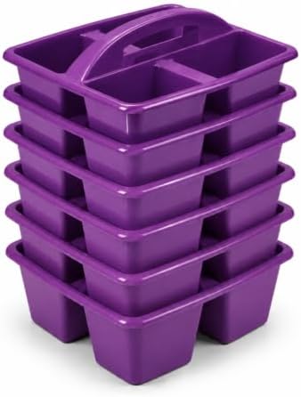 6 Pcs Plastic Classroom Caddy with Handle 4 Compartment Purple Classroom Caddies Organizer Classroom Caddy Portable for Teachers, Art Craft Crayon Marker Holder Baskets (Purple) by Unknown