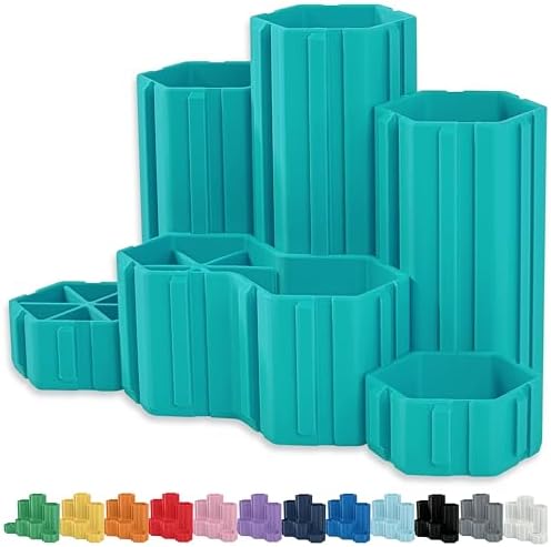 Glassboard Studio Hexaflex Organizer Set - Pen and Pencil Holder for Desk, Versatile Hexagon Design, Adjustable Dividers, 12 Color Options - Desk and Office Organization (Seaside Teal) by GlassboardStudio
