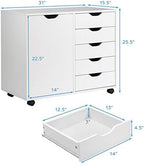 GIANTEX File Cabinet, Mobile Lateral Filing Cabinet with 5 Drawers &1 Door, Wheels, Rolling Storage Organizer for Home Office, Study Room (31”x 15.5” x 25.5”, White) - Image 3