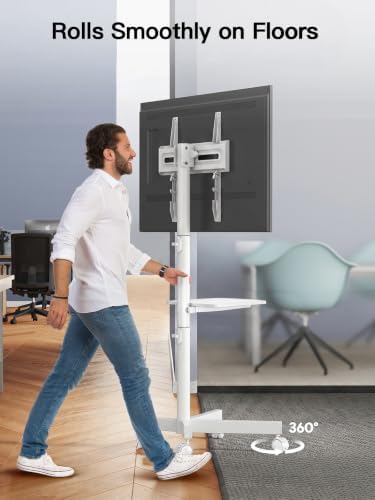 PERLESMITH Rolling White TV Stand for 23–65 Inch TVs up to 99 lbs, Portable TV Stand on Wheels with Height Adjustable Shelf, Outdoor Mobile White TV Cart for Bedroom, Max VESA 400x400mm, PSTVMC04W - Image 7