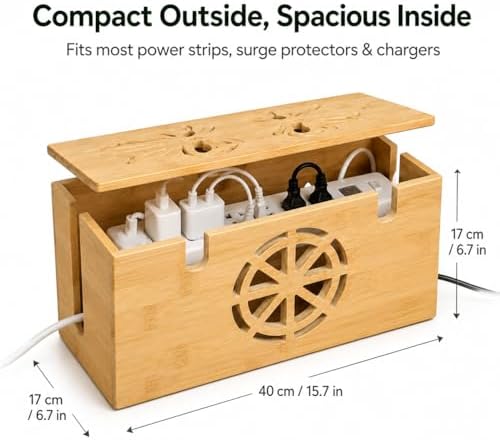 Bamboo Extra Large Cable Management Box, 15.7 x 6.7 x 6.7in - Image 3
