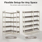 GTPLAYER 5-Tier Corner Bookshelf, L-Shaped Metal Frame Shelf with Tall 14" Shelves, Plant Stand and Storage Rack for Small Spaces, Living Room and Home Office, Gray & White - Image 6