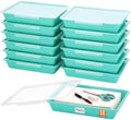Tinlade 12 Pcs Classroom Paper Storage Bins with Lids, Teal, 13x10in by Tinlade