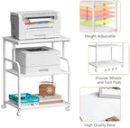 3-Tier Large Printer Stand with Storage, Rolling Printer Cart with Lockable Wheels for Home, Office (White) - Image 4