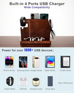 Wood Phone Docking Station with 4 USB 22.5W PD & QC3.0 Fast Charger,Nightstand Organizer for Men, Dual Phone Charging Station for iPhone Samsung Google Android,Anniversary Birthday Gifts for Men Him - Image 3