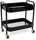 2 Tier Metal Rolling Utility Cart with Wheels Under Desk Storage Cart with Handle, Roll Around Organizer Trolley for Small Space Pantry Bathroom Home Kitchen Office Snack Baby Supplies, Black by Ufriandz