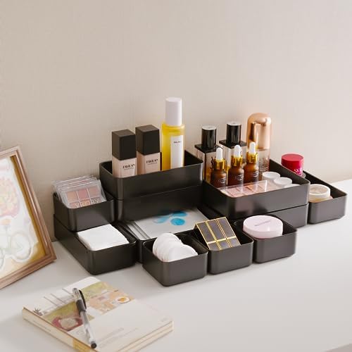 11-Piece Stackable Drawer Organizer Set, Multi-size Desk Drawer Organizer Trays Vanity Storage Bins for Storing Makeup, Stationery, Utensils in Bathroom Dresser, Office and Kitchen - Image 5