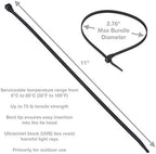 Gardner Bender 46-310UVBM Nylon Doublelock Cable Tie, 11 in., 75 lb Tensile Strength, Wire Tie / Industrial / Outdoor & Household Use, Zip Tie, 1,000 Pk., UV Resistant Black - Image 2