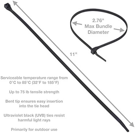 Gardner Bender 46-310UVBM Nylon Doublelock Cable Tie, 11 in., 75 lb Tensile Strength, Wire Tie / Industrial / Outdoor & Household Use, Zip Tie, 1,000 Pk., UV Resistant Black - Image 2
