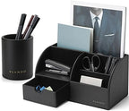 VLANDO Office Desk Organizer Leather Desktop Organizer Caddy with Drawer for Storing Desktop Supplies and Accessories (Black Set) by VLANDO