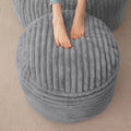 HIGOGOGO Round Stuffed Pouf Ottoman, Stripe Faux Fur Poufs with Foam Chunk Filling, Furry and Fluffy Pouf Foot Stool Storage Ottoman, 20 X 15 Floor Poufs Foot Rest for Living Room, Grey by HIGOGOGO