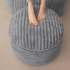HIGOGOGO Round Stuffed Pouf Ottoman, Stripe Faux Fur Poufs with Foam Chunk Filling, Furry and Fluffy Pouf Foot Stool Storage Ottoman, 20 X 15 Floor Poufs Foot Rest for Living Room, Grey by HIGOGOGO