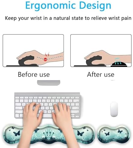 Keyboard Wrist Rest Set,Memory Foam Wrist Support Mouse Pad,31.5"x11.8" Desk Mat for Comfortable Typing & Pain Relief,Non-Slip Base for Office & Home Use - Butterfly - Image 4