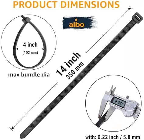 ALBO 1000 Pcs. Black Zip Ties, 14 Inch, Heavy Duty, 75 lb Tensile Strength - Image 2
