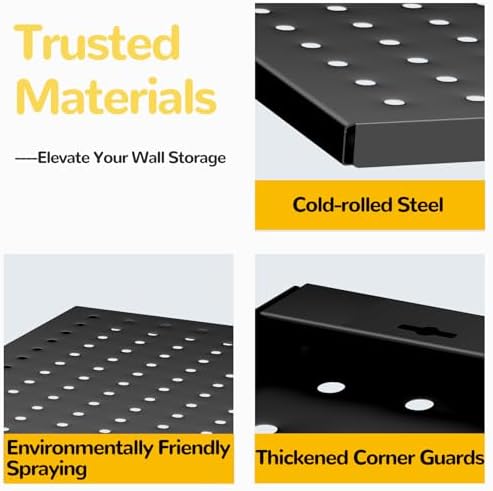 4-Pack Heavy-Duty Metal Pegboard Organizer Kit - 16"x12" Black Steel Wall Control Panels with 8 Hooks for Garage Tools, Craft Rooms, and Home Office Storage - Image 5