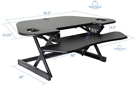 Rocelco 46" Height Adjustable Corner Standing Desk Converter with Dual Monitor Arm Bundle - Quick Sit Stand Up Computer Workstation Riser - Extra Large Keyboard Tray - Black (R CADRB-46-DM2) - Image 5