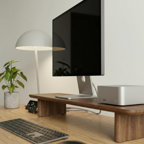 Walnut Single Monitor Stand Riser - 31.5" Wooden Monitor Stand for iMac, Laptop & Monitor, Minimalist Desk Shelf Organizer, Natural Wood Grain - Image 3
