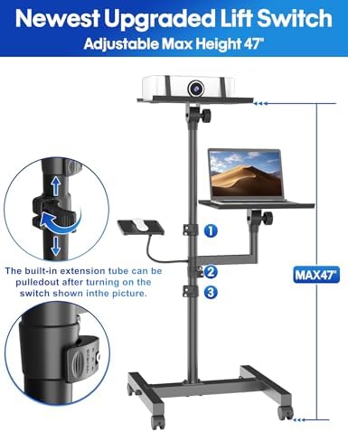 Projector Stand, 2-Shelf Laptop Tripod Stand with Adjustable Height - Image 3