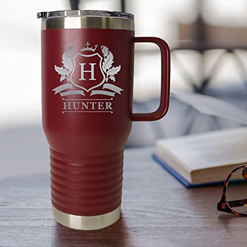 The Wedding Party Store Custom Personalized 20 oz Stainless Steel Powder Coated Vacuum Insulated Double Walled Travel Tumbler Coffee Mug with Handle and Lid (Maroon) - Image 6