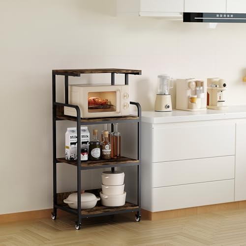 Extra Large Printer Stand with Wheels, 4-Tier Tall Printer Table, Printer and Shredder Stand with Storage Shelf for Home Office (Rustic Brown) - Image 6