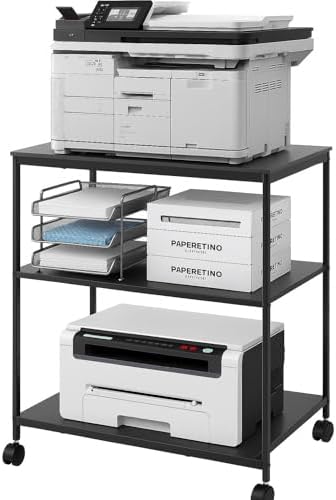 Heavy Duty 3-Tier Printer Stand with Locking Wheels, 23.6"x18.9" *31.5" Large Printer Table Shelf, Holds 100 lbs per Shelf - Fits Most 60" Desks, Perfect for Office, Home, Laser Printer or Mini Fridge by eMeritDirect