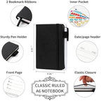 feela 15 Pack Pocket Small Notebooks Bulk, Mini Cute Notepads Hardcover College Ruled Lined Journals with Pen Holder for School Business, with 15 Black Pens, 3.5”x 5.5”, A6, Black Navy Dark Green - Image 2