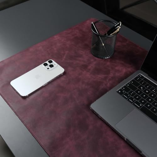 Jersey Genuine Calfskin Leather Desk Pad, Office Desk Mat with Non-Slip Bottom, Smooth Surface for Mouse & Keyboard, Desk Protector (14.6x31.5 inches) (Purple) - Image 4