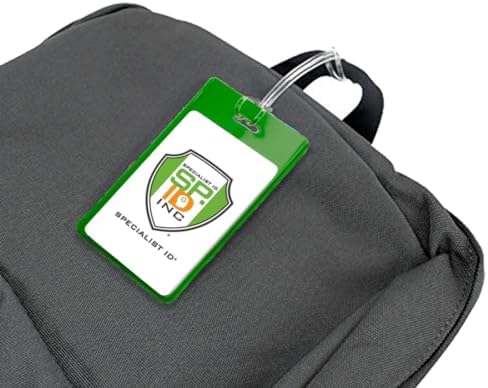 Bulk 100 Pack - Backpack ID Luggage Tags for Student Identification Cards - School Name Badge Holder for Backpacks - Business Card Size - Sturdy Plastic Suitcase Tag with Clear Window (Green) - Image 6